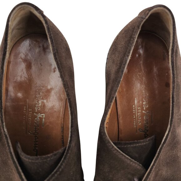 Salvatore Ferragamo Italy Brown Suede Plain-toe Derby Mens 7 Dress Shoes Oxfords - Picture 6 of 10